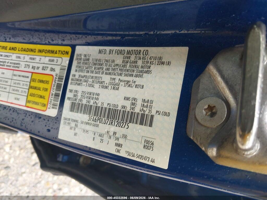 3FA6P0LU7JR120275 2018 FORD FUSION HYBRID photo no. 9
