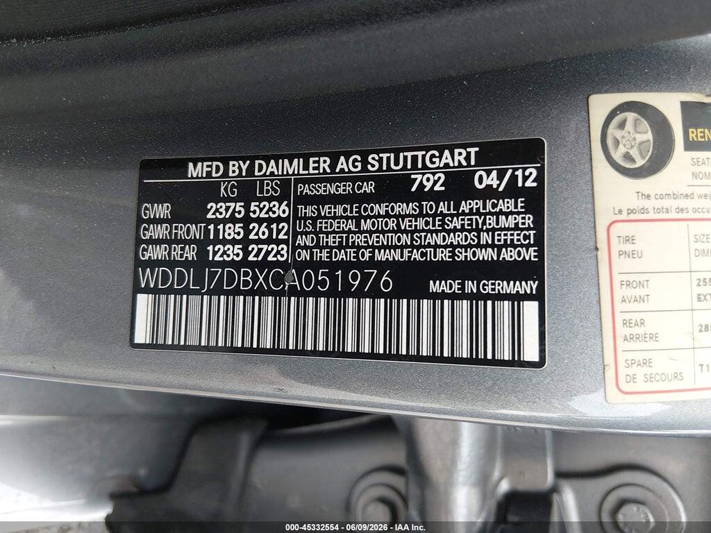 WDDLJ7DBXCA051976 2012 MERCEDES-BENZ CLS 550 photo no. 9