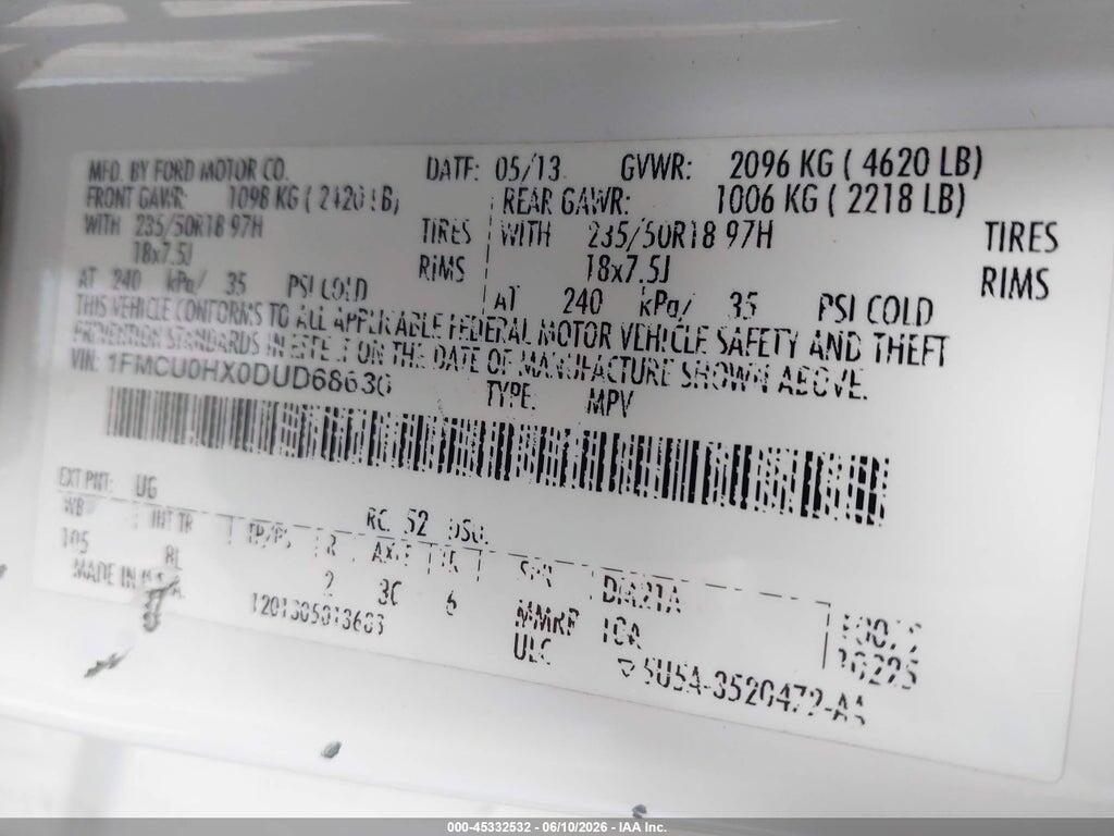 1FMCU0HX0DUD68630 2013 FORD ESCAPE photo no. 9