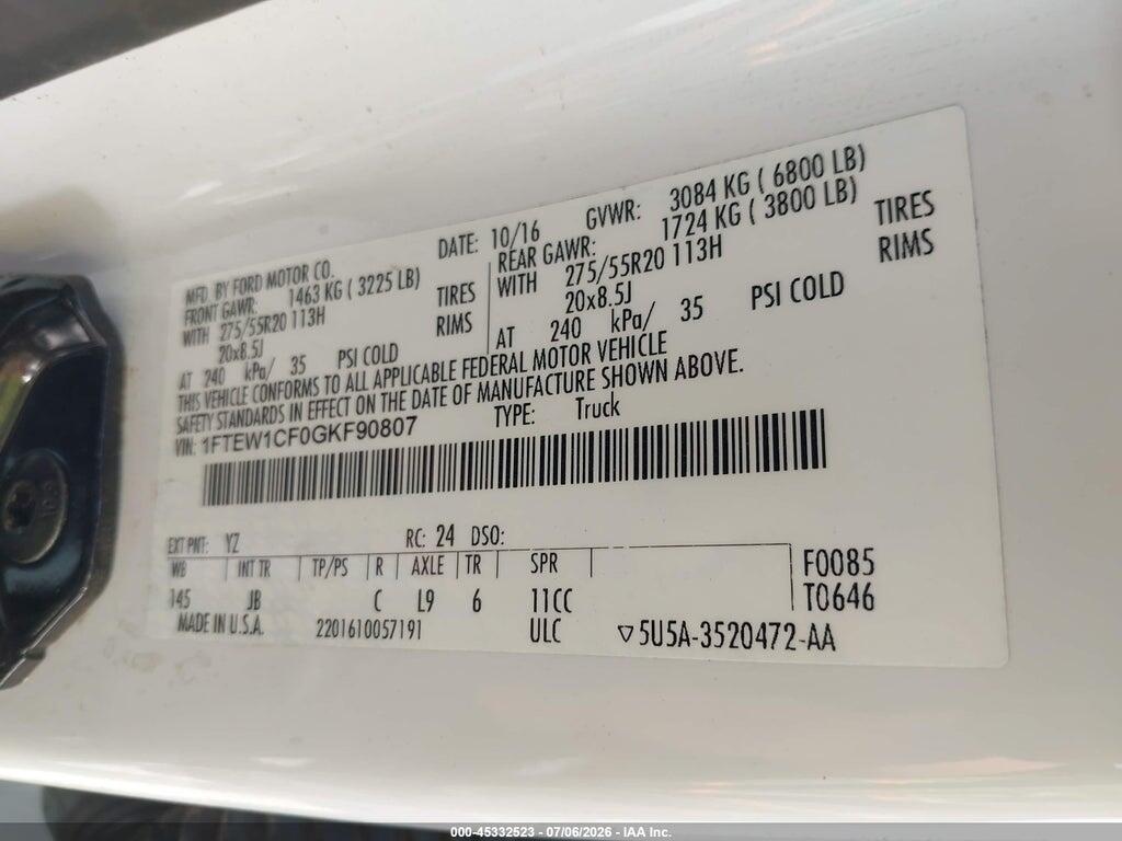 1FTEW1CF0GKF90807 2016 FORD F-150 photo no. 9