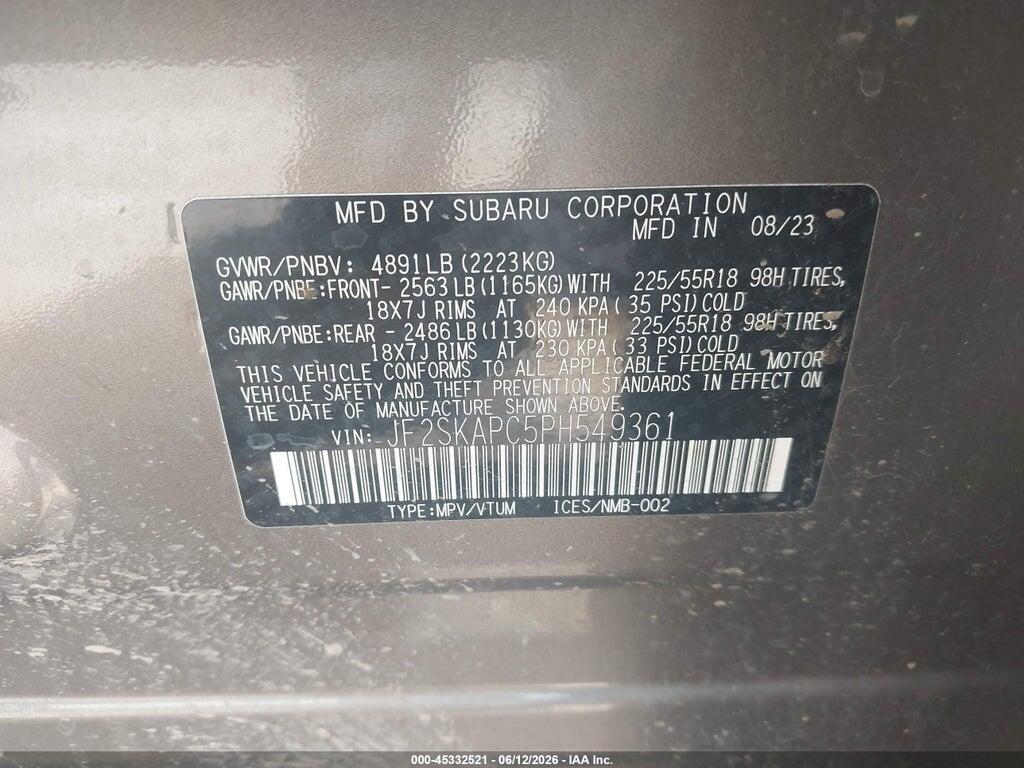 JF2SKAPC5PH549361 2023 SUBARU FORESTER photo no. 9