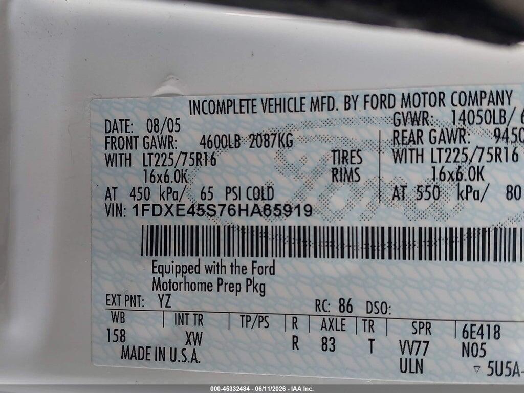 1FDXE45S76HA65919 2006 FORD E-450 CUTAWAY photo no. 8