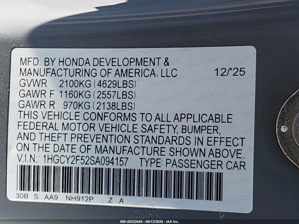 1HGCY2F52SA094157 2025 HONDA ACCORD HYBRID photo no. 9