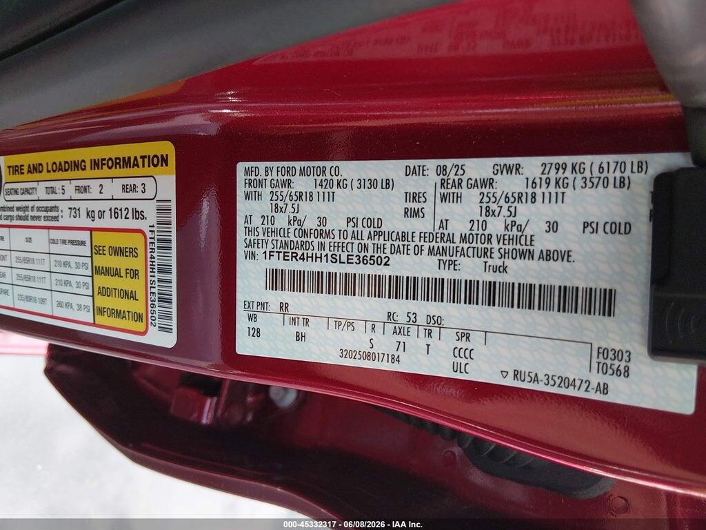 1FTER4HH1SLE36502 2025 FORD RANGER photo no. 9