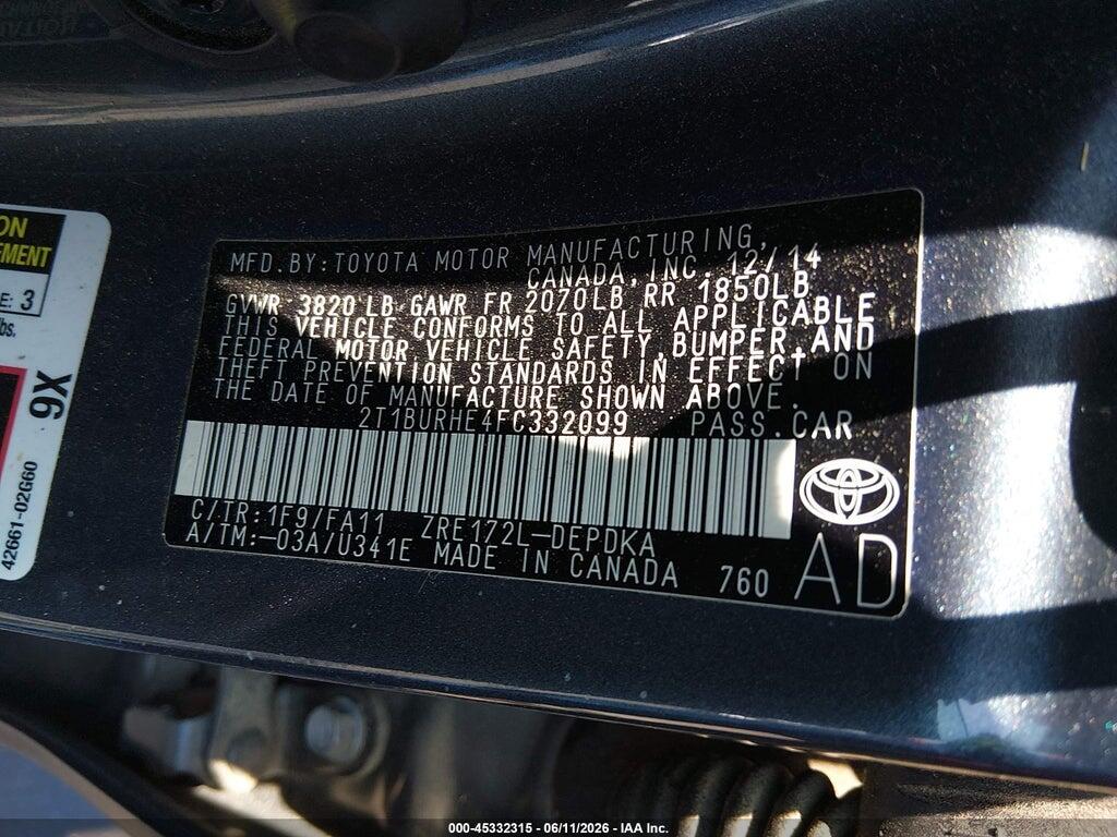 2T1BURHE4FC332099 2015 TOYOTA COROLLA photo no. 9