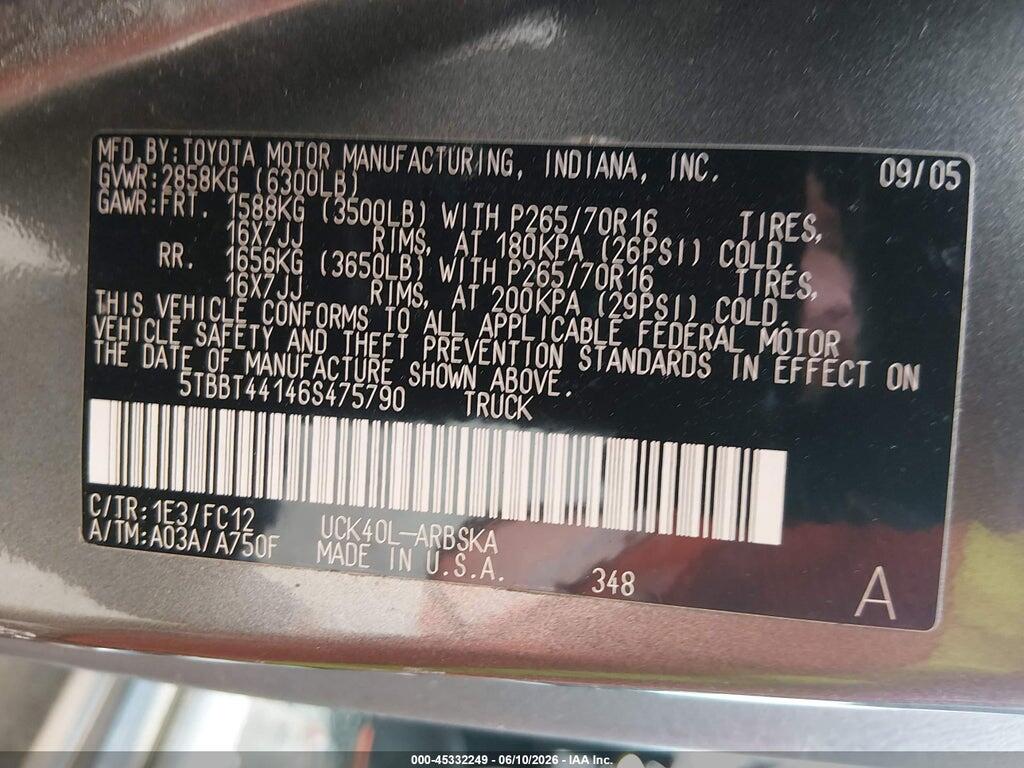 5TBBT44146S475790 2006 TOYOTA TUNDRA photo no. 9
