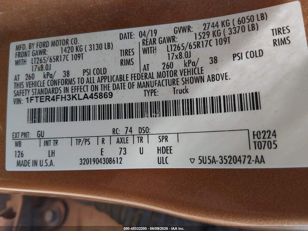 1FTER4FH3KLA45869 2019 FORD RANGER photo no. 9