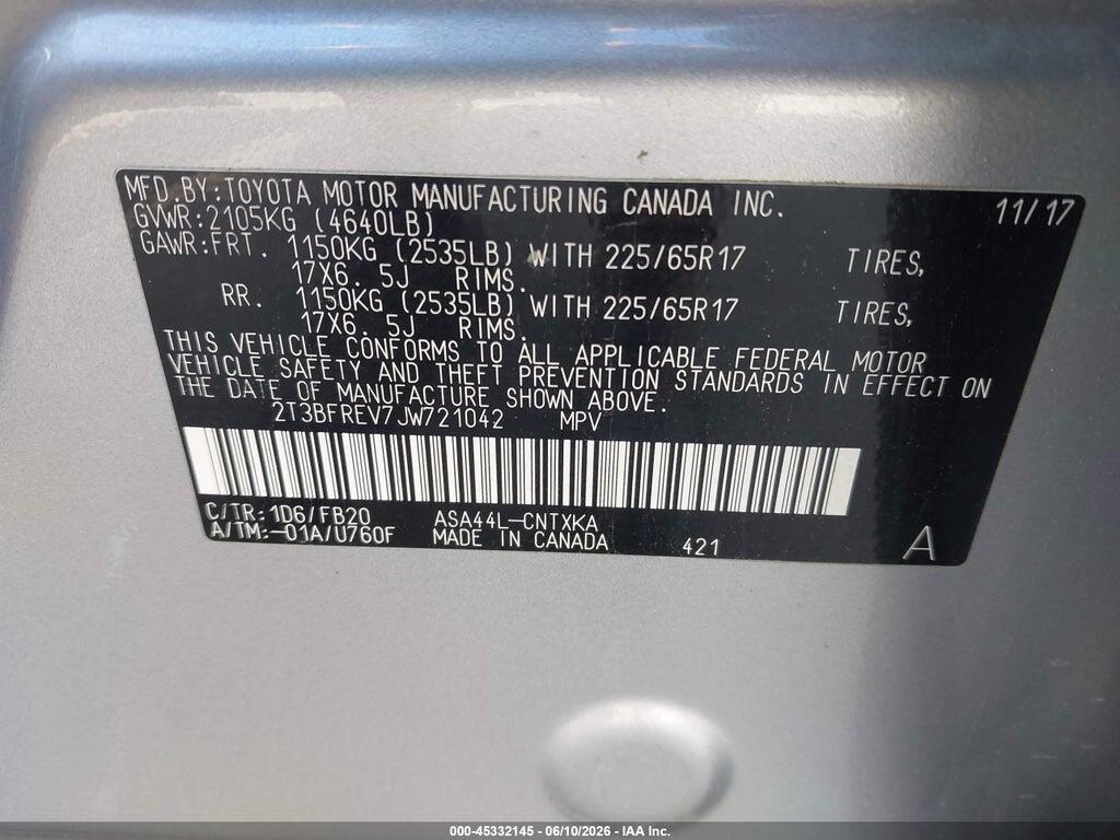 2T3BFREV7JW721042 2018 TOYOTA RAV4 photo no. 9