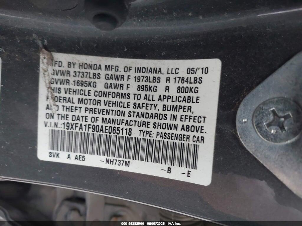 19XFA1F90AE065118 2010 HONDA CIVIC photo no. 9