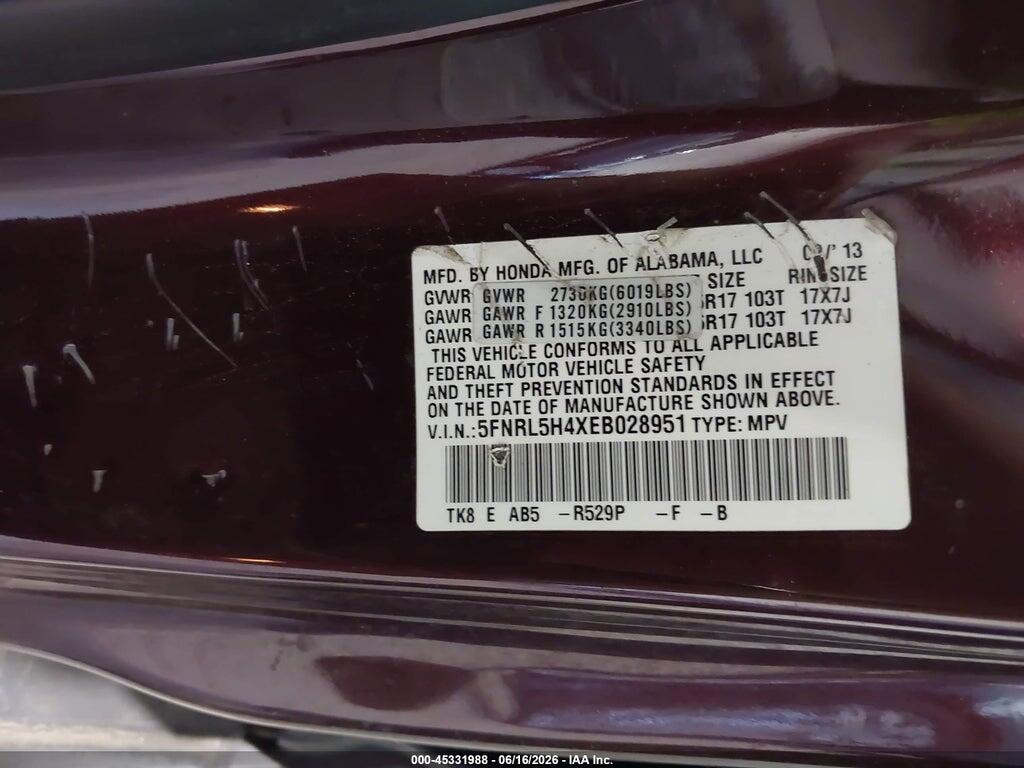 5FNRL5H4XEB028951 2014 HONDA ODYSSEY photo no. 9