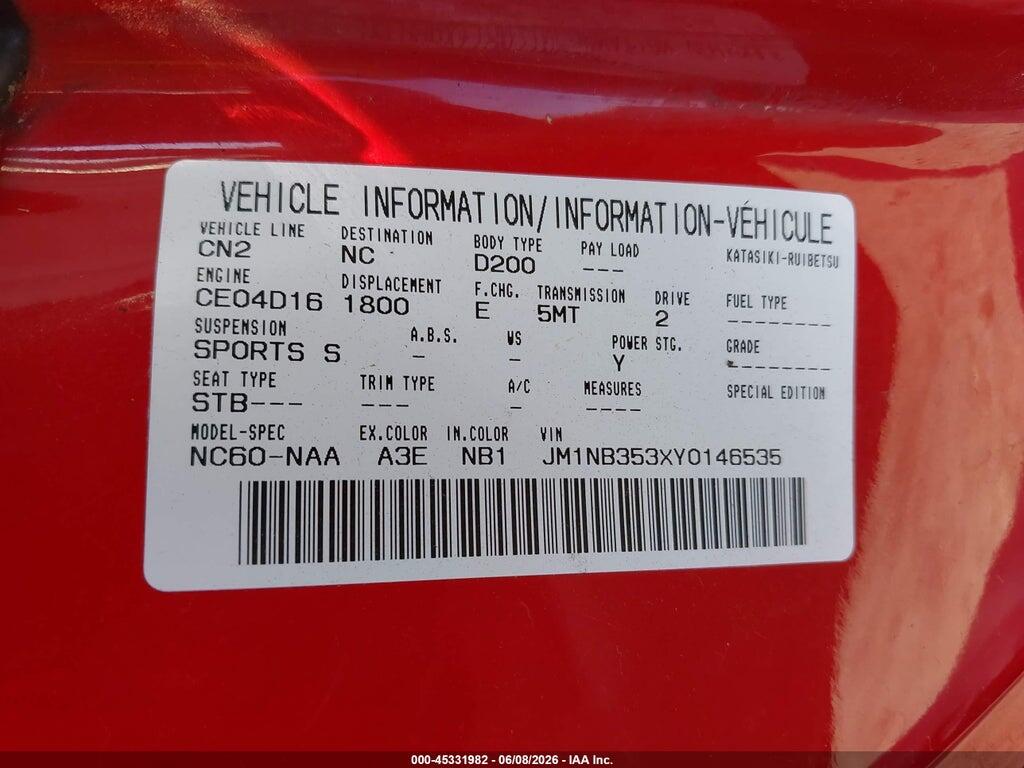 JM1NB353XY0146535 2000 MAZDA MX-5 MIATA photo no. 9