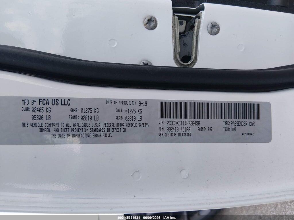 2C3CDXCT1KH726498 2019 DODGE CHARGER photo no. 9