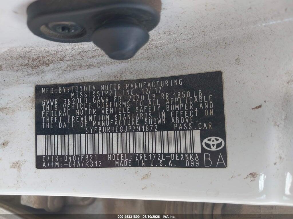 5YFBURHE8JP791872 2018 TOYOTA COROLLA photo no. 9
