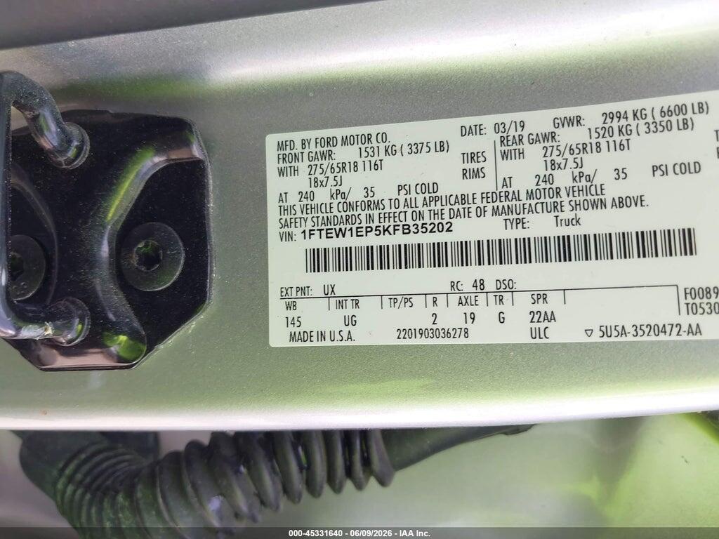 1FTEW1EP5KFB35202 2019 FORD F-150 photo no. 9