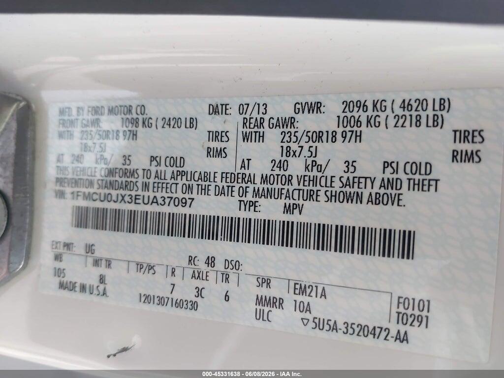 1FMCU0JX3EUA37097 2014 FORD ESCAPE photo no. 9