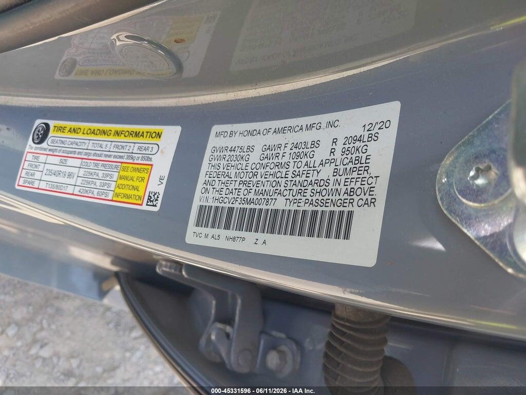 1HGCV2F35MA007877 2021 HONDA ACCORD photo no. 9