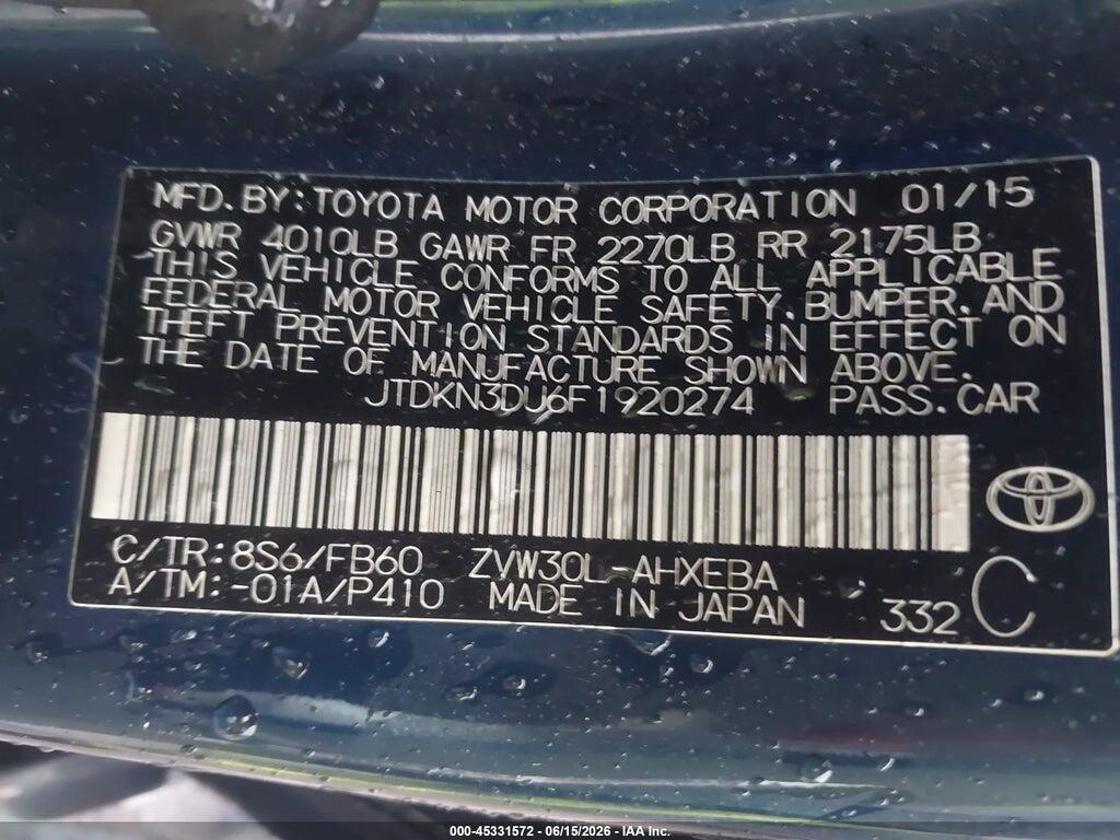 JTDKN3DU6F1920274 2015 TOYOTA PRIUS photo no. 9