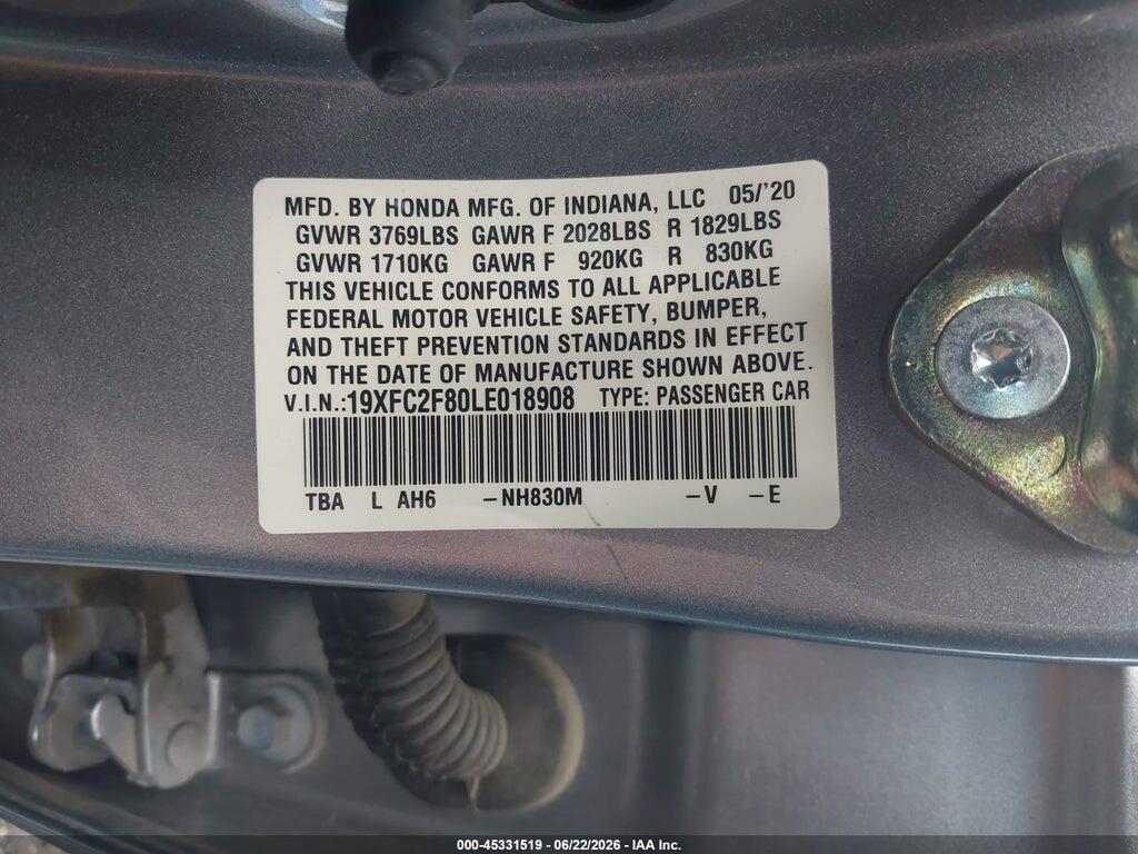 19XFC2F80LE018908 2020 HONDA CIVIC photo no. 9