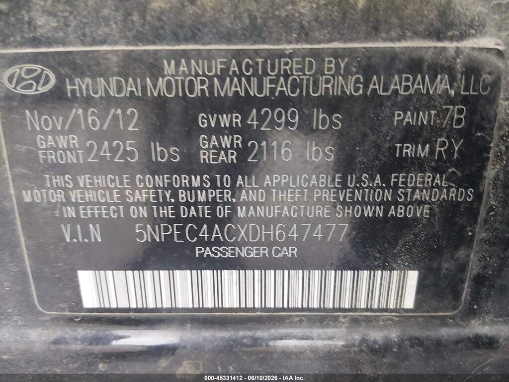 5NPEC4ACXDH647477 2013 HYUNDAI SONATA photo no. 9