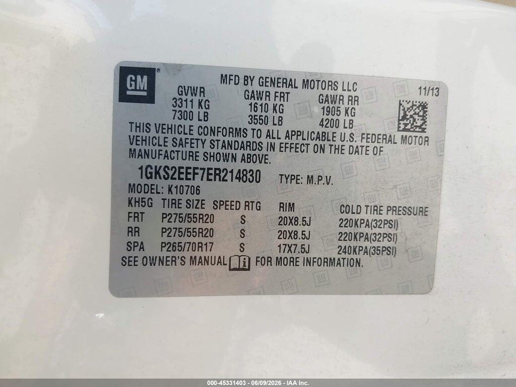 1GKS2EEF7ER214830 2014 GMC YUKON photo no. 9