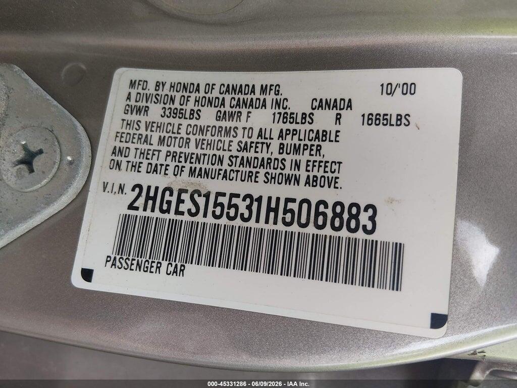 2HGES15531H506883 2001 HONDA CIVIC photo no. 9