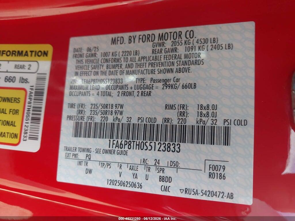 1FA6P8TH0S5123833 2025 FORD MUSTANG photo no. 9