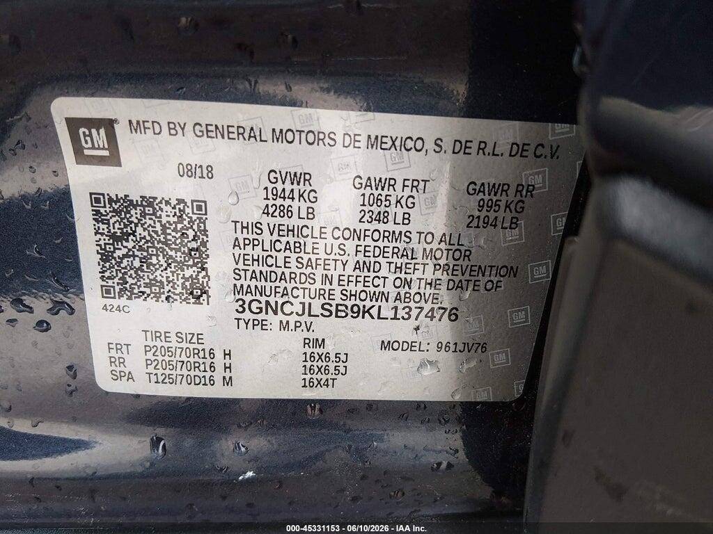 3GNCJLSB9KL137476 2019 CHEVROLET TRAX photo no. 9