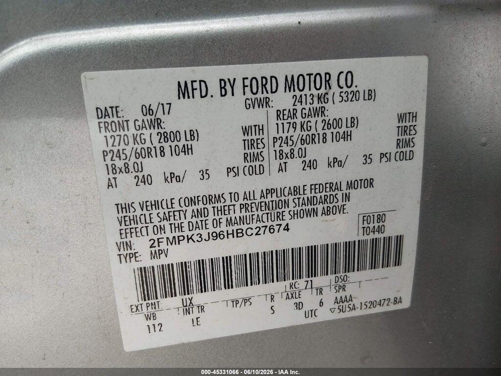 2FMPK3J96HBC27674 2017 FORD EDGE photo no. 9