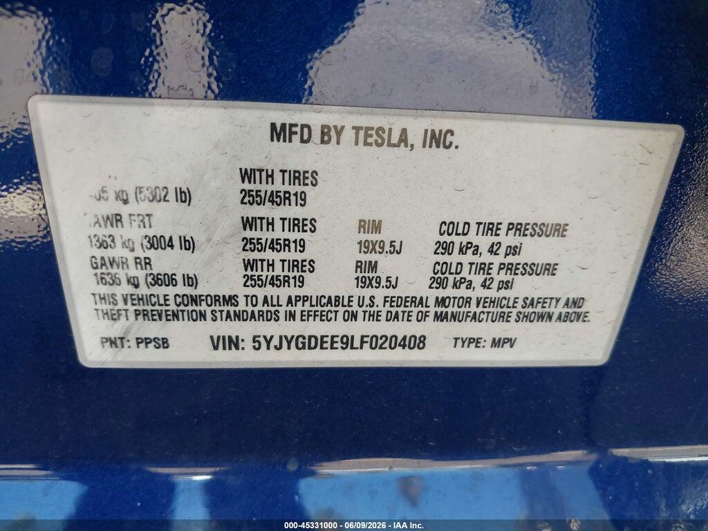 5YJYGDEE9LF020408 2020 TESLA MODEL Y photo no. 9