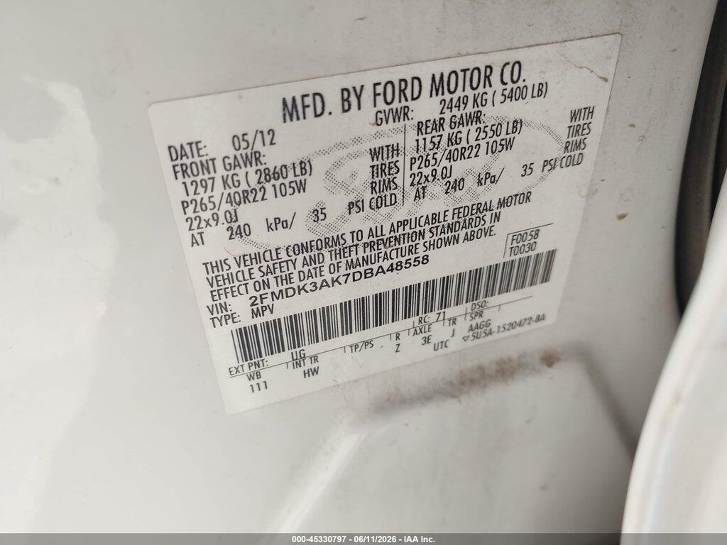 2FMDK3AK7DBA48558 2013 FORD EDGE photo no. 9