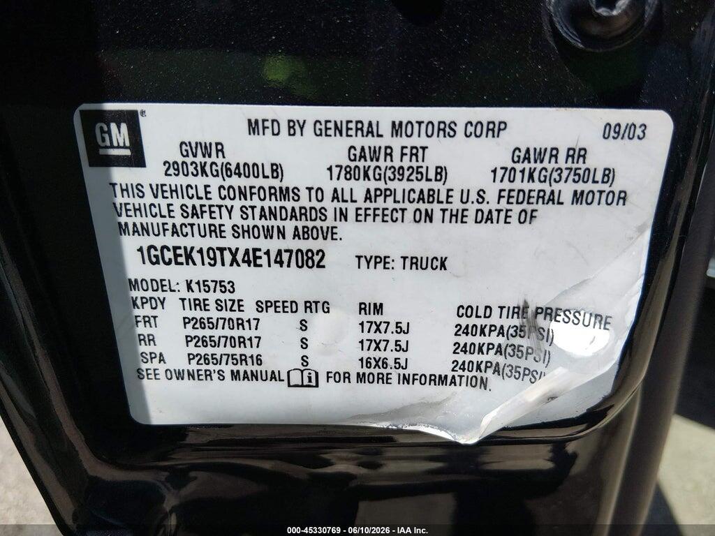 1GCEK19TX4E147082 2004 CHEVROLET SILVERADO 1500 photo no. 9