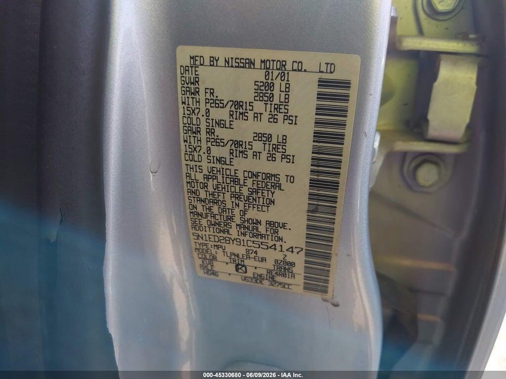 5N1ED28Y91C554147 2001 NISSAN XTERRA photo no. 9