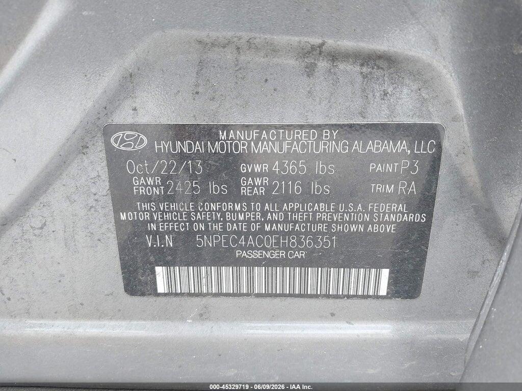 5NPEC4AC0EH836351 2014 HYUNDAI SONATA photo no. 9