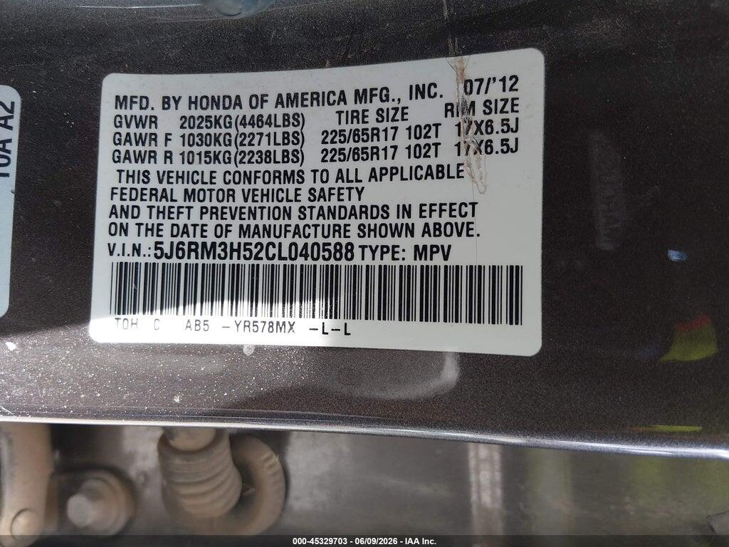 5J6RM3H52CL040588 2012 HONDA CR-V photo no. 9