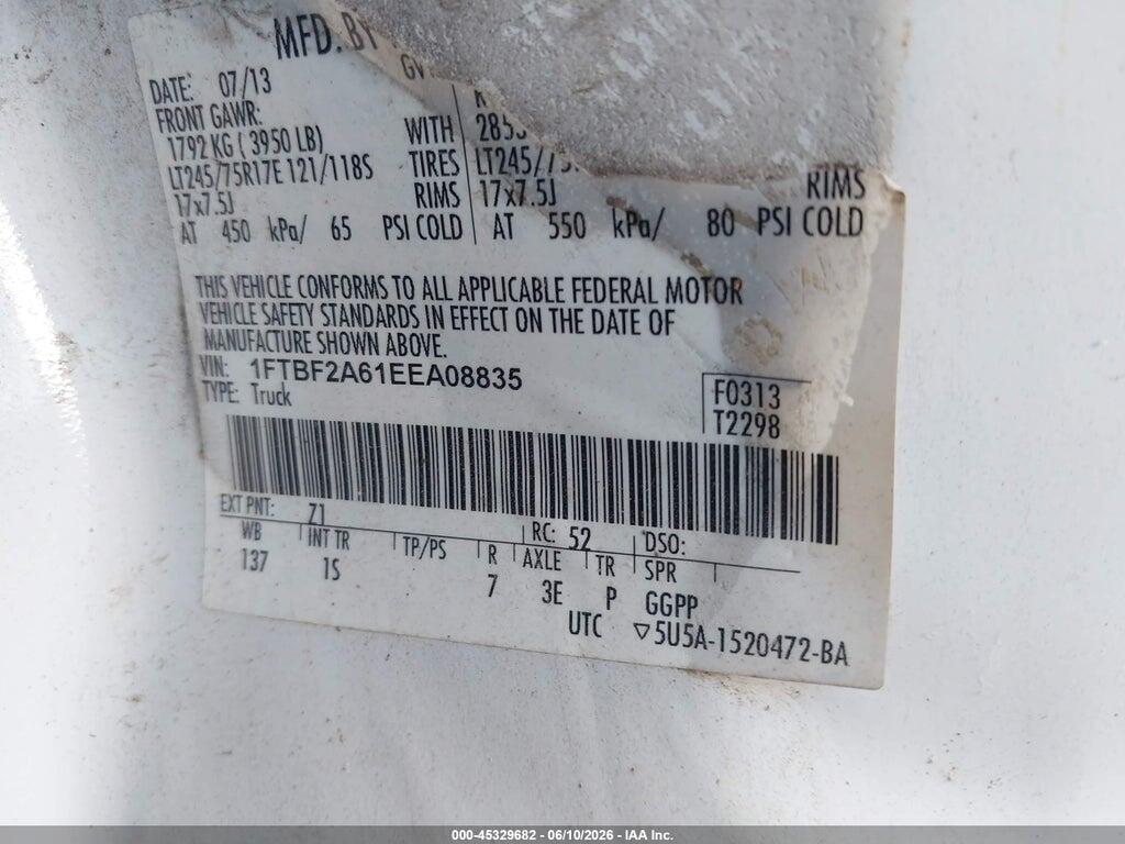 1FTBF2A61EEA08835 2014 FORD F-250 photo no. 9