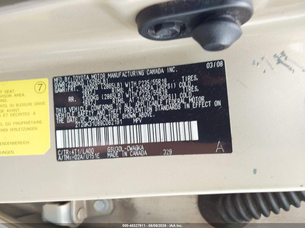 2T2GK31U89C062191 2009 LEXUS RX 350 photo no. 9
