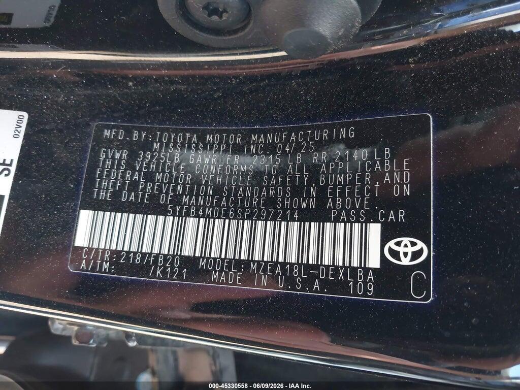 5YFB4MDE6SP297214 2025 TOYOTA COROLLA photo no. 9