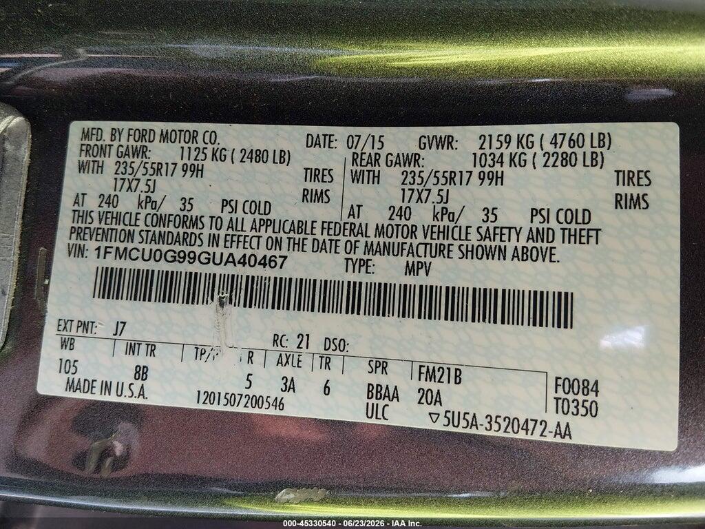 1FMCU0G99GUA40467 2016 FORD ESCAPE photo no. 9