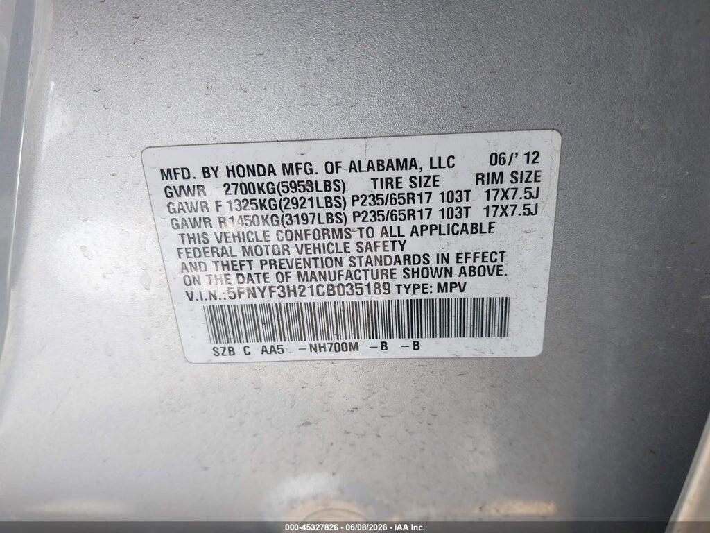 5FNYF3H21CB035189 2012 HONDA PILOT photo no. 9