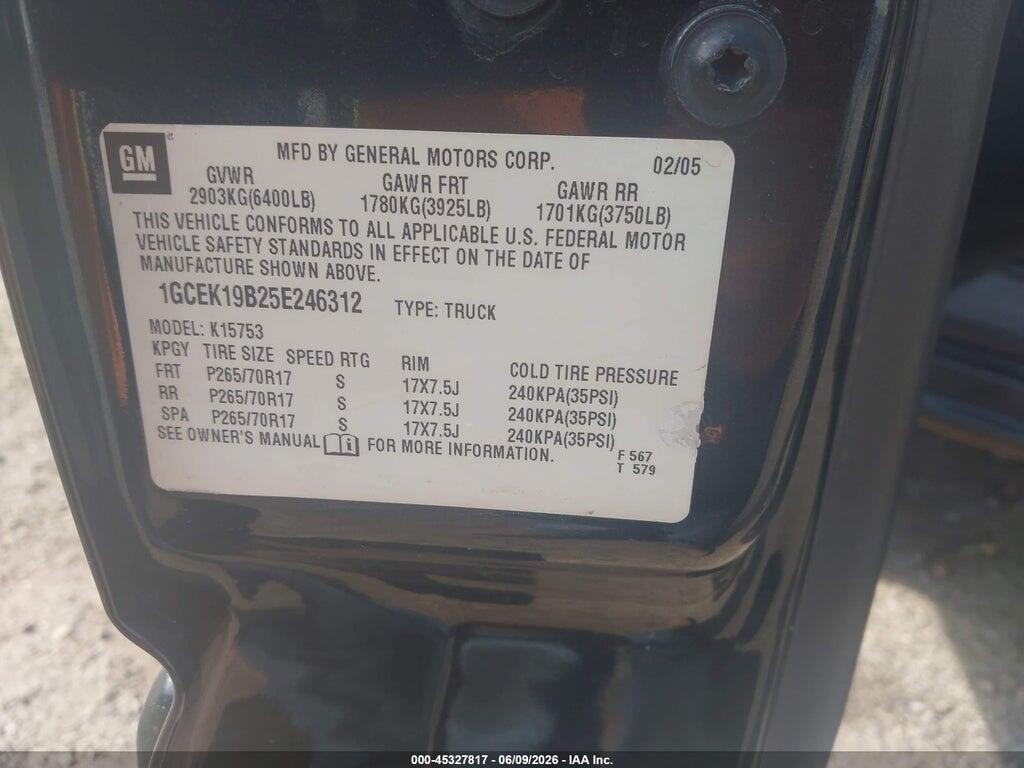 1GCEK19B25E246312 2005 CHEVROLET SILVERADO 1500 photo no. 9