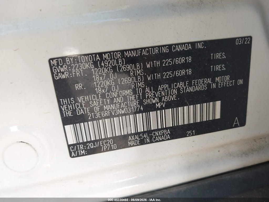 2T3E6RFV3NW031774 2022 TOYOTA RAV4 HYBRID photo no. 9