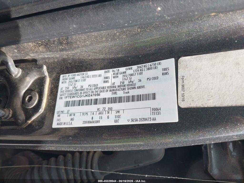 1FTEW1CG1JKE47056 2018 FORD F-150 photo no. 9