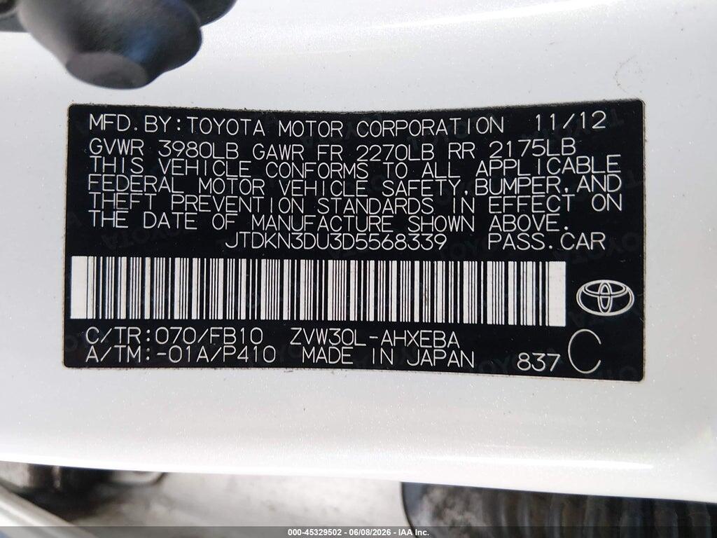 JTDKN3DU3D5568339 2013 TOYOTA PRIUS photo no. 9