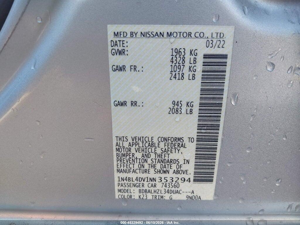1N4BL4DV1NN353294 2022 NISSAN ALTIMA photo no. 9