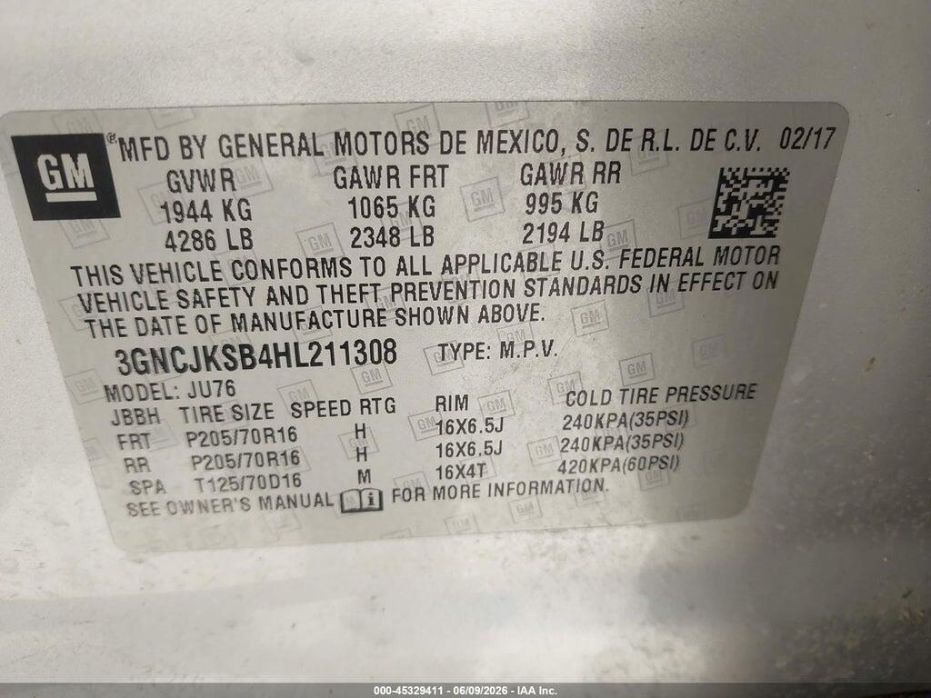 3GNCJKSB4HL211308 2017 CHEVROLET TRAX photo no. 9