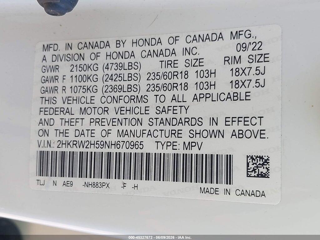 2HKRW2H59NH670965 2022 HONDA CR-V photo no. 9
