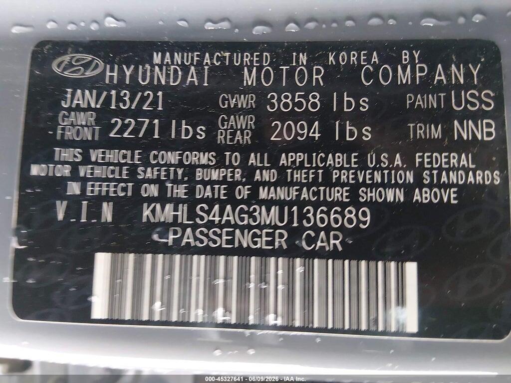 KMHLS4AG3MU136689 2021 HYUNDAI ELANTRA photo no. 9