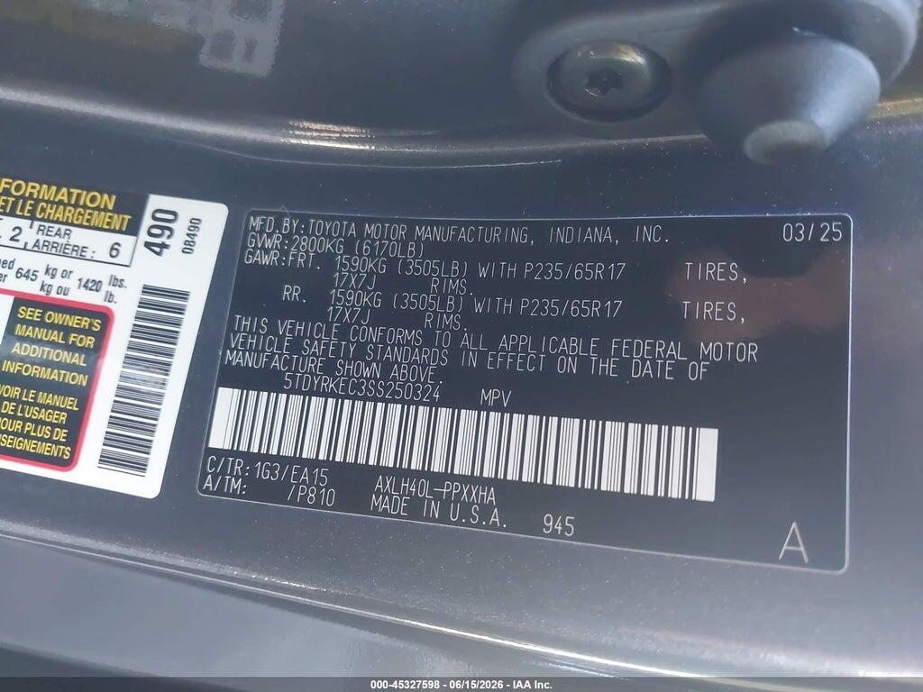 5TDYRKEC3SS250324 2025 TOYOTA SIENNA photo no. 9