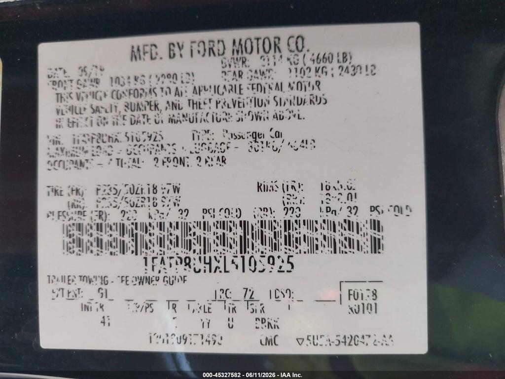 1FATP8UHXL5105925 2020 FORD MUSTANG photo no. 9