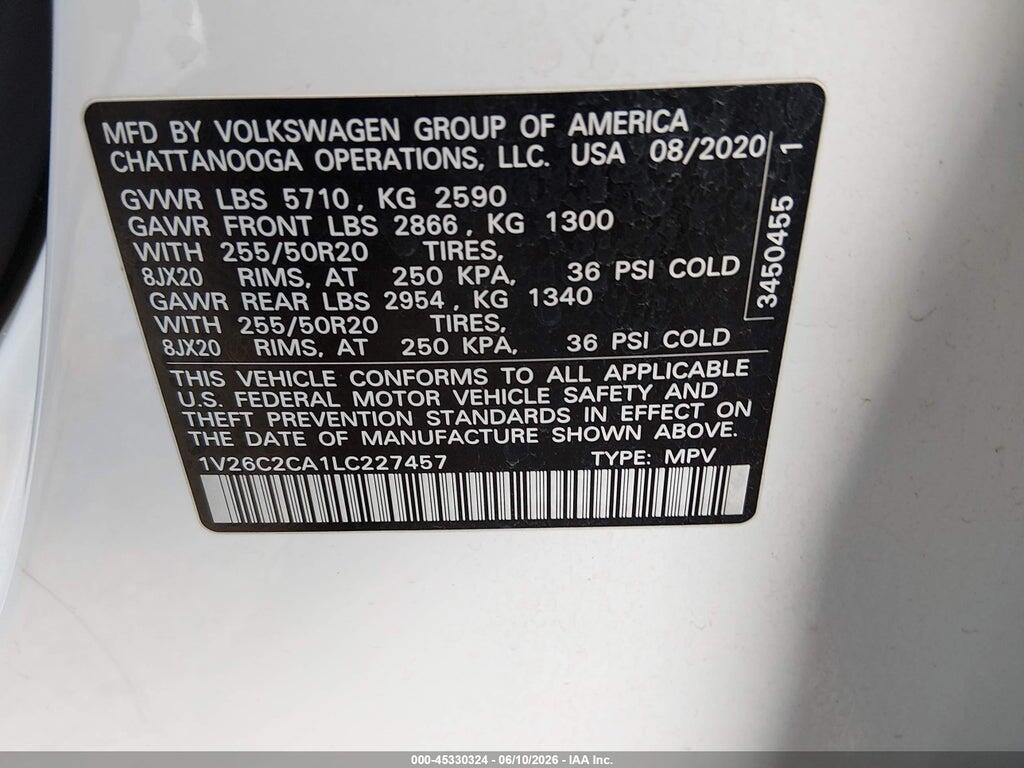 1V26C2CA1LC227457 2020 VOLKSWAGEN ATLAS CROSS SPORT photo no. 9
